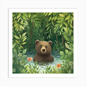 Brown Bear In The Water Art Print