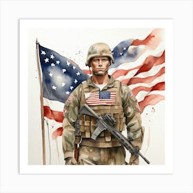 Default Create A Simple Watercolor Of A Soldier With America F 1 Art Print