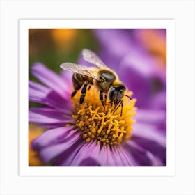 Bee On Purple Flower Art Print