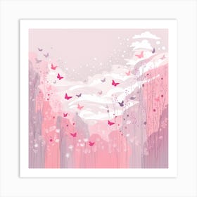 Pink Butterflies In A Forest VECTOR ART Art Print