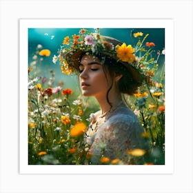 Girl In A Field Of Flowers Art Print