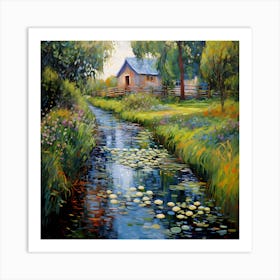 Riverside Blossom Retreat Art Print