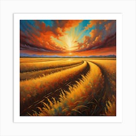 Sunset In The Wheat Field Art Print