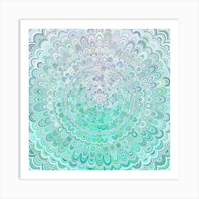 Turquoise Ice Flower Mandala Art Print