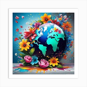 Earth With Flowers Art Print