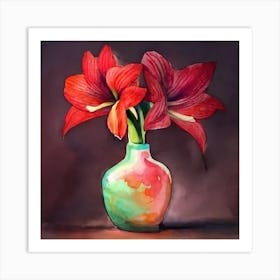 Red Flowers In A Vase Art Print