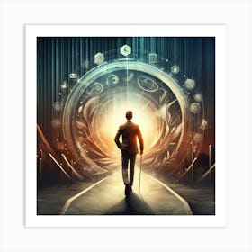 Futuristic Man Walking Through A Portal Art Print