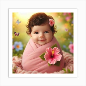 Baby Girl With Flowers Art Print