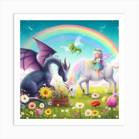 Fairy And Dragon Art Print