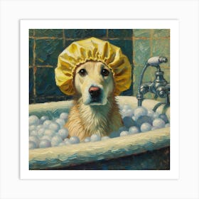 Dog Taking a Bath Art Print