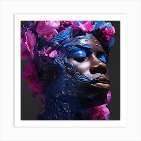 Woman With Flowers On Her Head Art Print