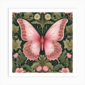 Pink Butterfly william morris inspired Art Print