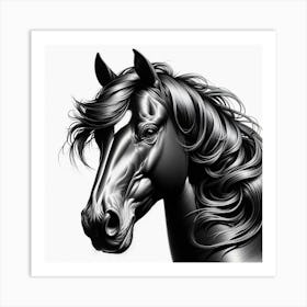 Black Horse Head Art Print