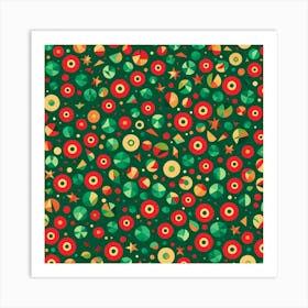 Christmas like Pattern, A Pattern Featuring Abstract Geometric Shapes With Lines Green And Red Colors, Flat Art, 117 Art Print