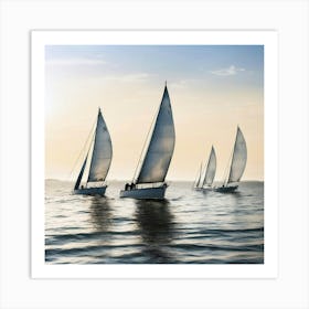 Sailboats In The Ocean Art Print