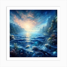 Seascape With Dolphins Art Print