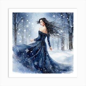 In A Wintry Wonderland A Graceful Lady Art Print