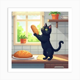 Black Cat In A Kitchen Art Print Funny Cat (4) Art Print