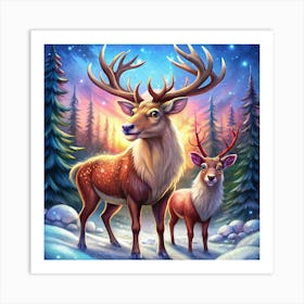 Two Deer In A Winter Forest Art Print