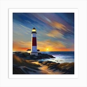 Lighthouse At Sunset Art Print