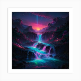 Waterfalls At Night 2 Art Print