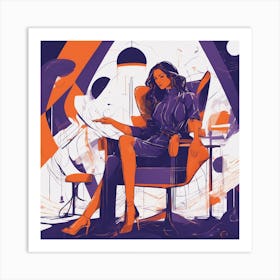 Drew Illustration Of Girl On Chair In Bright Colors, Vector Ilustracije, In The Style Of Dark Navy A (1) Art Print