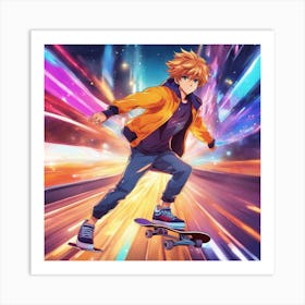 Anime Boy On Skateboard Art Print