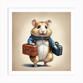 Hamster With Suitcases Art Print