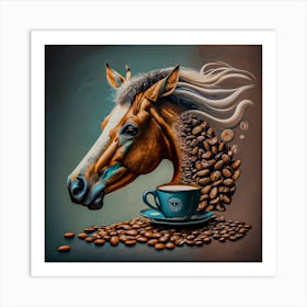 Horse and Coffee harmony, digital art Art Print