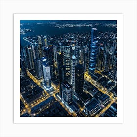 Aerial View Of Shanghai City At Night Art Print