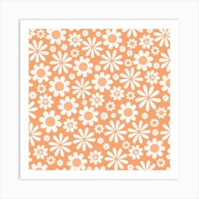 Orange, Hippy, Retro, 80's Peace Sign Flower Power Art Print