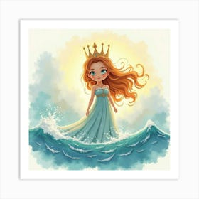 Radiant Young Queen In A Watercolor Setting With Gentle Waves Art Print