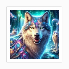 Electric Fantasy Wild Wolf Face 3 Art Print