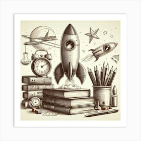 Illustration Of A Rocket Art Print