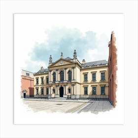 Watercolor Scene Of The Old Bailey In London, Featuring Its Grand Facade And Historical Importance Art Print