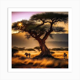 Lions In The Savannah 1 Art Print