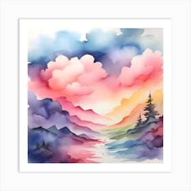 Watercolor Landscape Painting Art Print