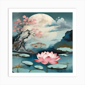 Cherry lotus landscape Art Print