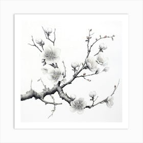 Ink Cherry Blossoms Branches 12 Art Print