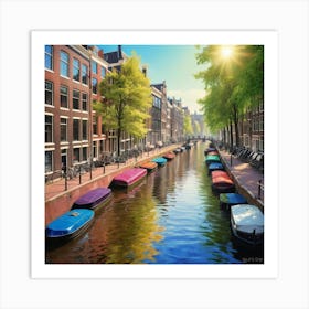 Sunny Canals Cape Vibrant Amsterdam Summer Art Print 1 Art Print