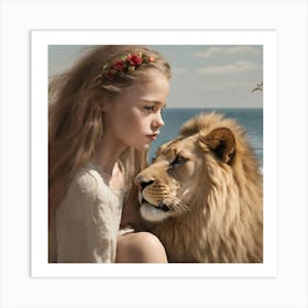 Lion And Girl 2 Art Print