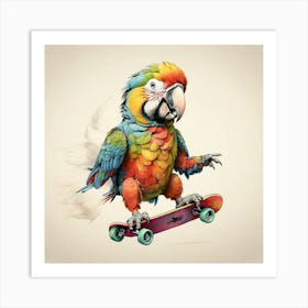 Parrot On Skateboard Art Print