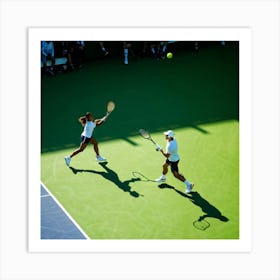 Two Tennis Players In Action Art Print