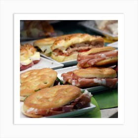 Food Sandwiches Italian Ham Salami Shop Kitchen Art Square Italian Italy Milan Venice Florence Rome Naples Toscana photo photography art travel Art Print