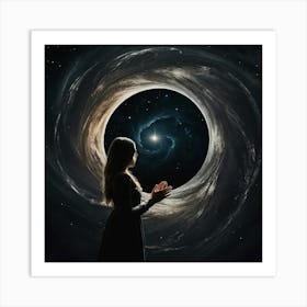 Woman Standing In A Black Hole Art Print