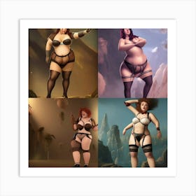 Short Fat Woman In Stockings Suspenders And Underwear 1 Art Print