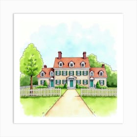 Watercolor View Of The Tredegar House In Newport, Highlighting Its Historic Charm And Picturesque Setting Art Print