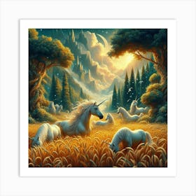 Unicorns In The Field Art Print