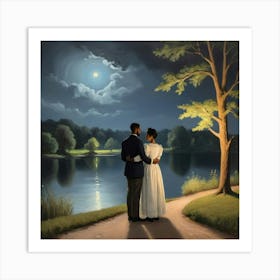 Couple By A Lake Cuddling 1 Art Print
