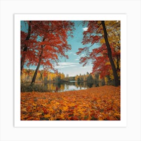 Autumn Leaves On The Lake Art Print